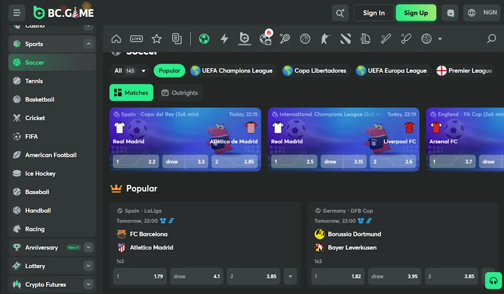 BC.Game Sports Soccer Betting Screenshot